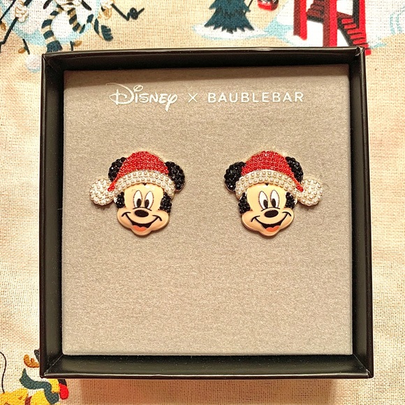 NWT Disney x Baublebar Mickey Mouse Santa Clause Christmas Earrings